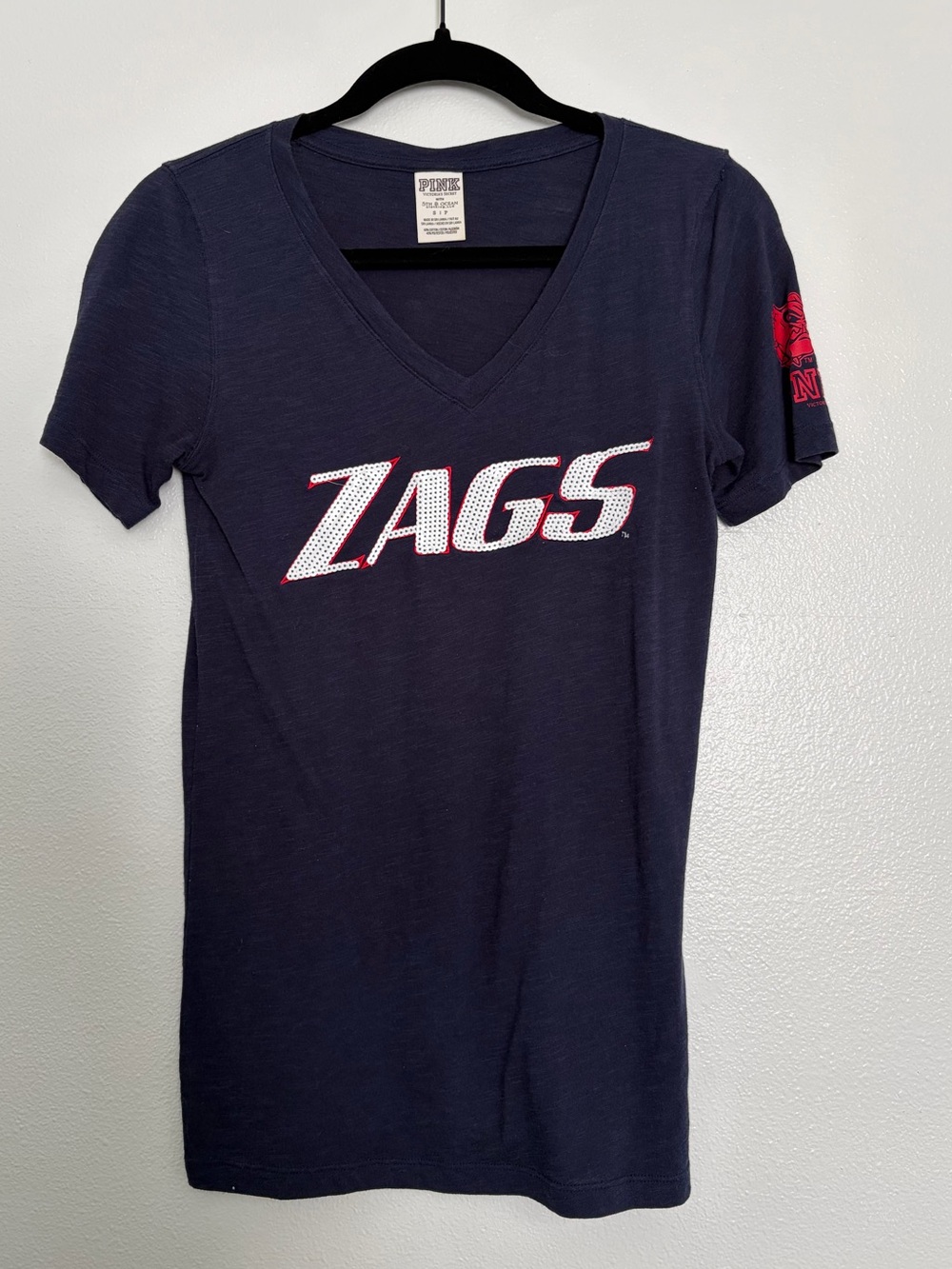 PINK Victoria’s Secret Gonzaga Bulldogs Sequin V-Neck Tee Small